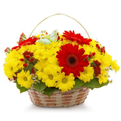 Цветочная композиция в корзине «Солнечное вдохновение»